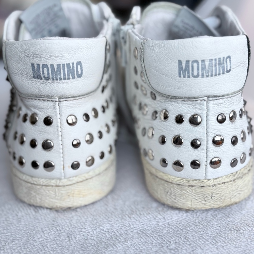 Momino Made in Italy High-Top White Studded Leather Women's Sneakers Size 38 IT - Picture 3 of 11